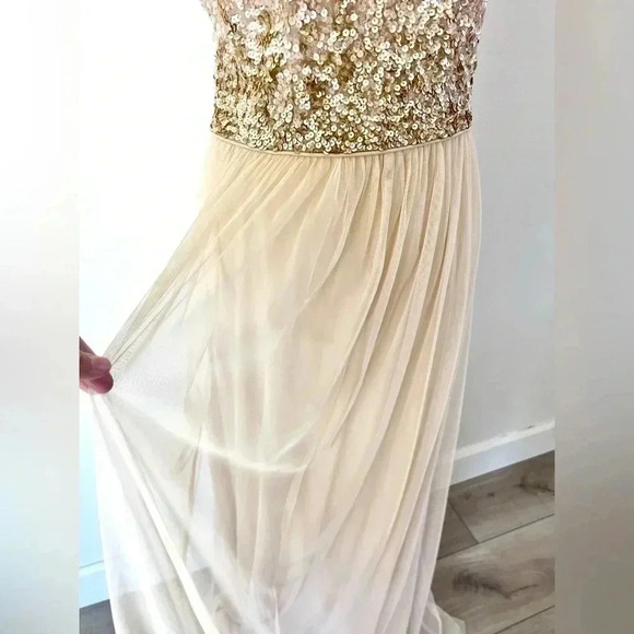 Adrianna Papell Light Pink Ombre Sequins & Tulle Spagetti Strap Gown Size 10 - Picture 6 of 12